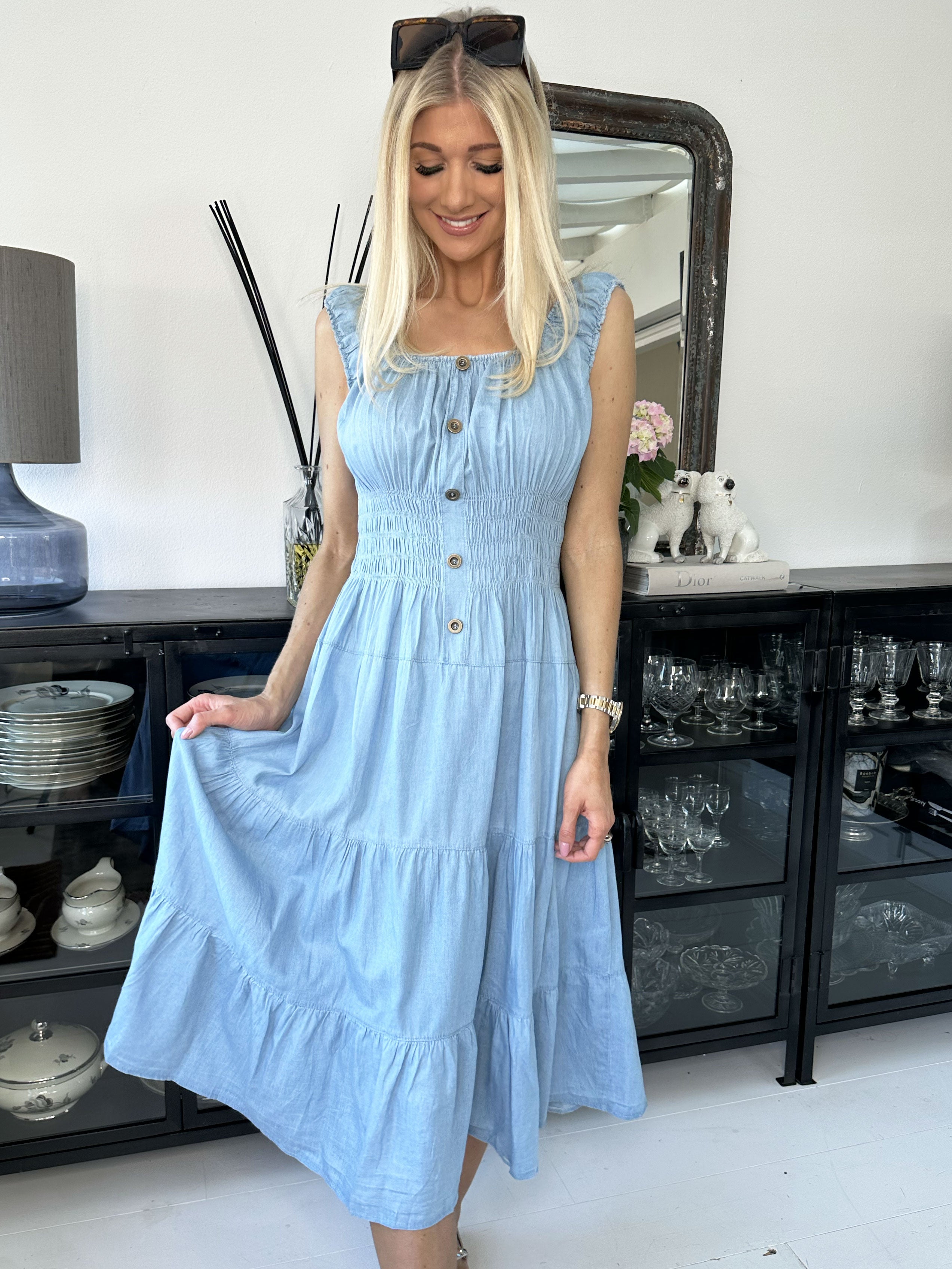 Harper Denim - Söt bomullsklänning med ett lager på lager - Blue